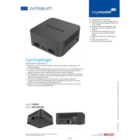 Empfänger AirServer Connect 3 schwarz LEGAMASTER 7-863230