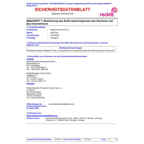 Kraftreiniger 750 ml schimmelfrei SAGROTAN 3079510
