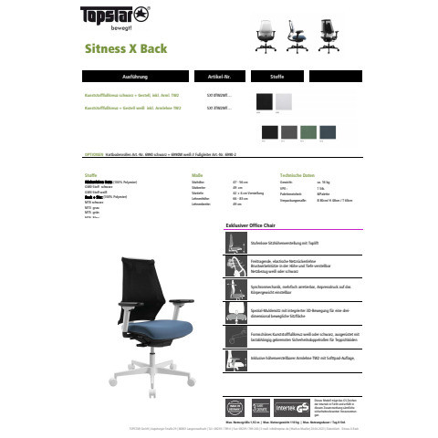 Drehstuhl mit AL Sitness X-Back schwarz TOPSTAR SX10TW2MT00H h.Rll.