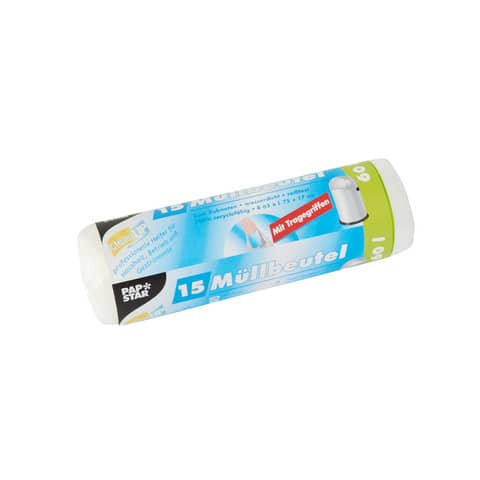 Müllsack +Griff 65x75 15ST transp. PAPSTAR 12088 HDPE 60Lit