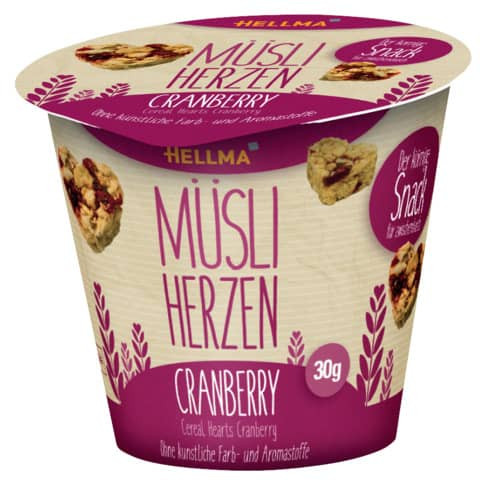 Kekse Müsliherzen Cranberry 30x30 g HELLMA 70102202
