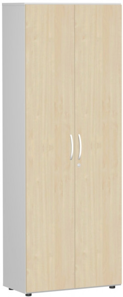 Garderobenschrank mit ausziehbarem Garderobenhalter, mit Standfüßen, inkl. Türdämpfer, abschließbar, 800x420x2160, Ahorn/Lichtgrau