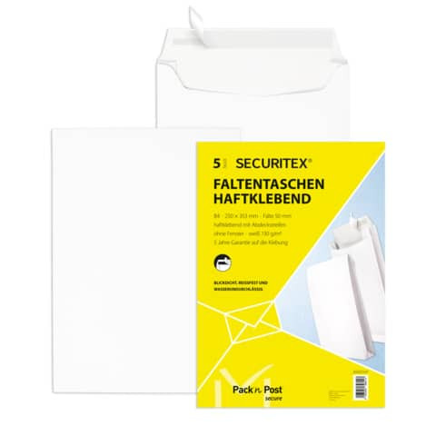 Versandtasche B4 m.Falte HK 130g weiß SECURITEX 30002547 Abz. Str. 5ST