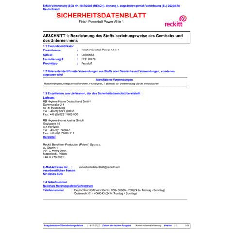 Geschirrspültabs Power All in1 30ST FINISH 3281985