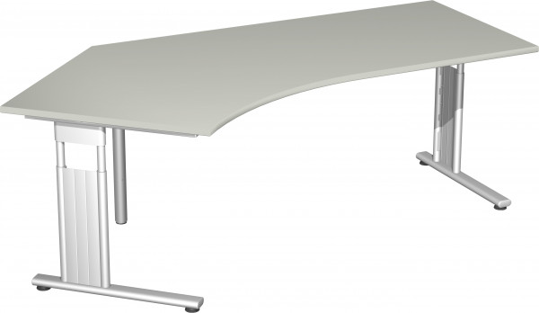 Schreibtisch 135° links höhenverstellbar, 2166x1130x680-820, Lichtgrau/Silber