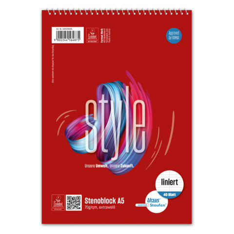 Schulblock A5 m.Spirale Steno STAUFEN STYLE 040539000 40BL Mittel