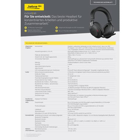 HS Evo.2 85MS Ster. BT+Ladest JABRA 28599-999-989 USB-A