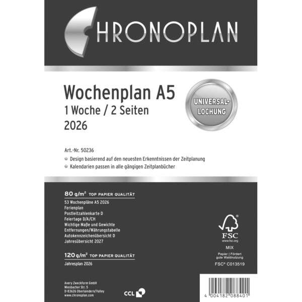 Wochenplan A5 2026 CHRONOPLAN 50236