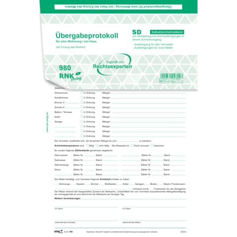 Wohnungsübergabeprotokoll RNK 980