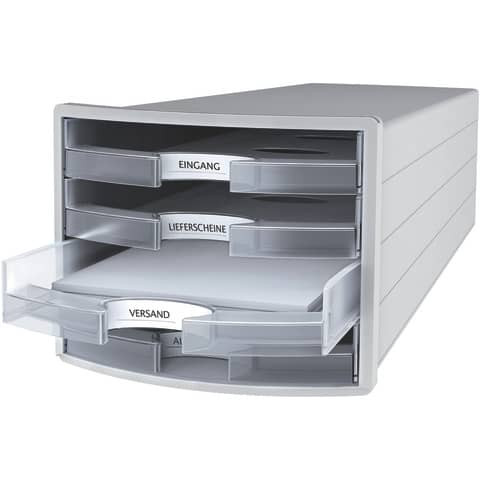 Schubladenbox 4 Laden lichtgrau/transl. HAN 1013-63 offen