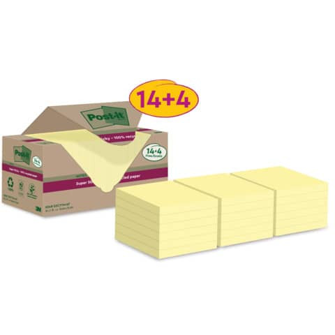 Haftnotizblock Recycled 18x70BL gelb POST-IT 654 RSSCY 14+4F 76x76mm