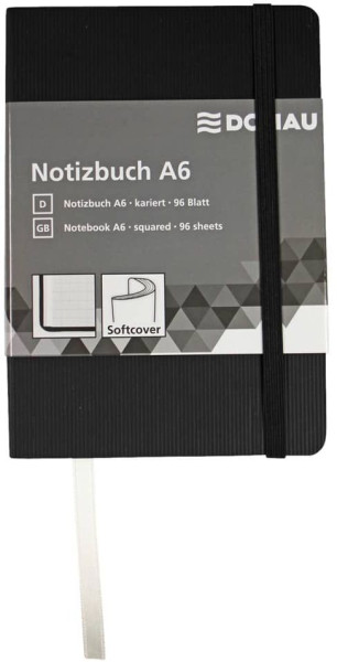 Notizbuch - A6, kariert, 192 Seiten, schwarz