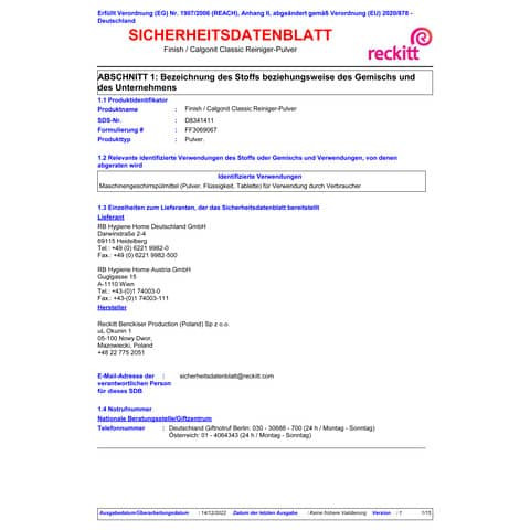 Geschirrspülpulver 3kg Calgonit FINISH 3251438