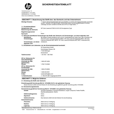 Lasertoner Nr.508X cyan HP CF361X