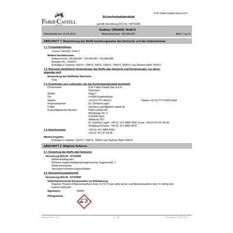 Nachfüllflasche orange FABER CASTELL 154915