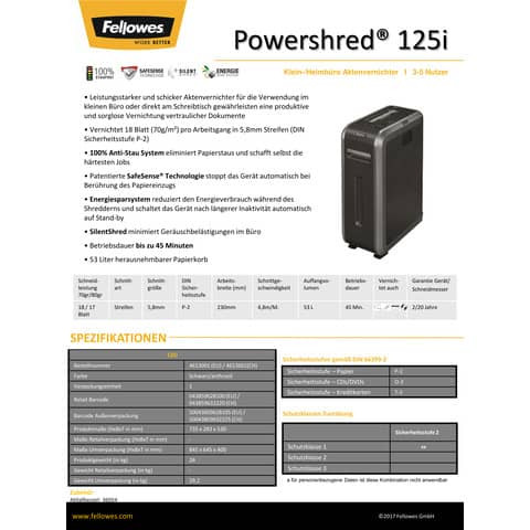 Aktenvernichter 125i FELLOWES 4613001 5,8mm