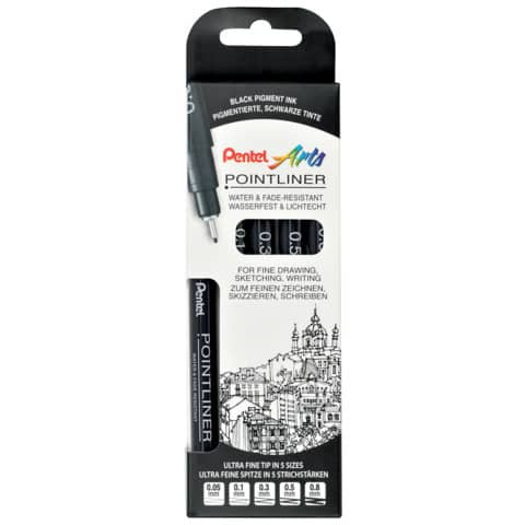 Finelineretui 5ST permanent schwarz PENTEL S20P-5