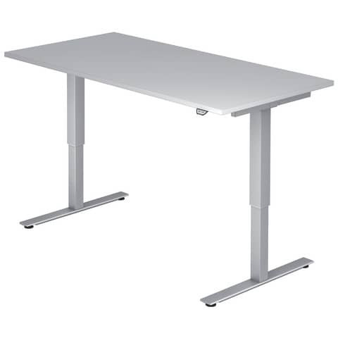 Sitz-Steh-Schreibtisch mit T-Fuß - 160 x 72-119 x 80 cm, elektr. höhenverstellbar, Grau