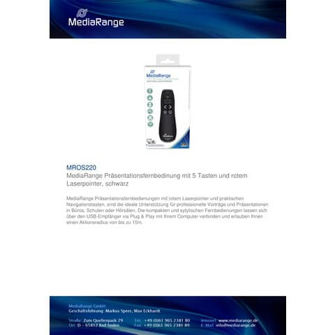 Laserpointer schwarz MEDIA RANGE MROS220