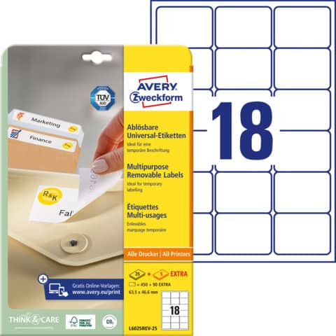 Etiketten 63,5x46,6mm ZWECKFORM L6025REV-25 450ST