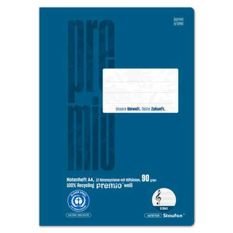 Notenheft LinNH A4q 8BL 90g blau STAUFEN PREMIO 040790015