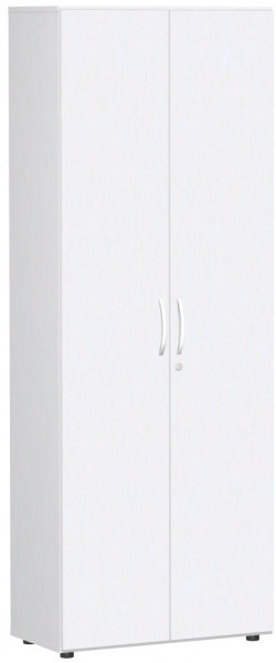 Garderobenschrank mit ausziehbarem Garderobenhalter, mit Standfüßen, inkl. Türdämpfer, abschließbar, 800x420x2160, Weiß/Weiß