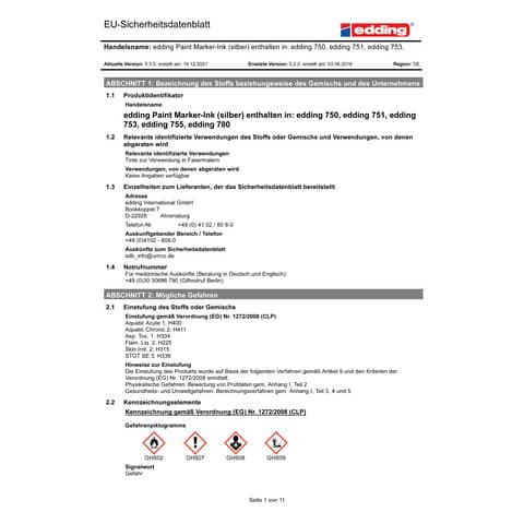 Lackmalstift 751 1-2mm silber EDDING 751-054 Rundspitze