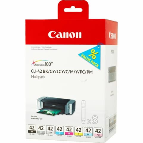 Original Canon Tintenpatrone MultiPack Bk,C,M,Y,LC,LM, GY,LGY (6384B010,CLI-42)