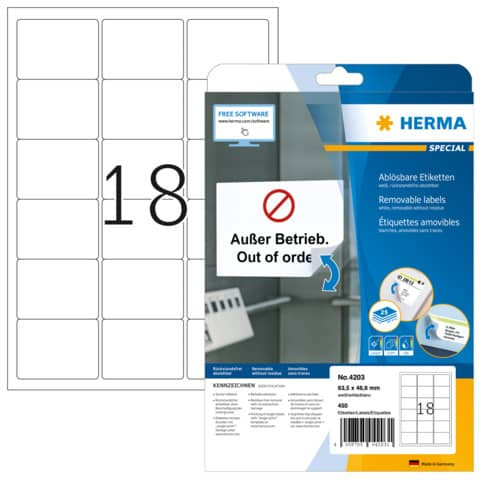 Universaletiketten 63,5x46,6 mm weiß HERMA 4203 450 Stück ablösbar