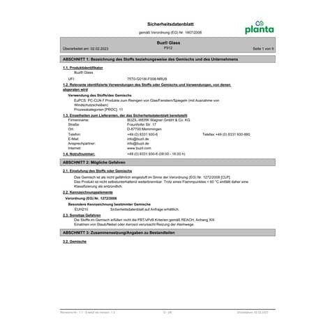Glasreiniger Planta 10l Kanister BUZIL 125791205 P912 ökologisch