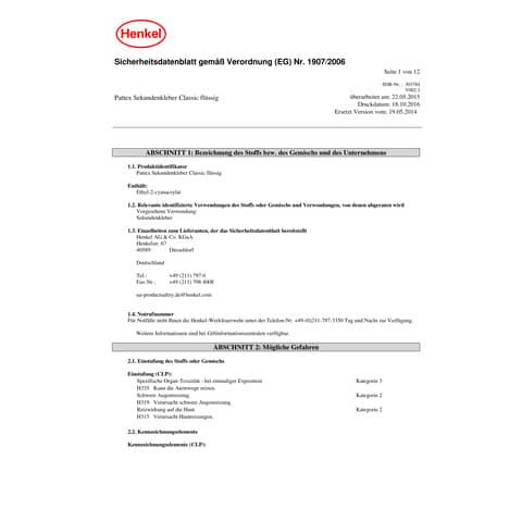 Sekundenkleber Pattex Classic HENKEL 9H PSK1C WA97 3g