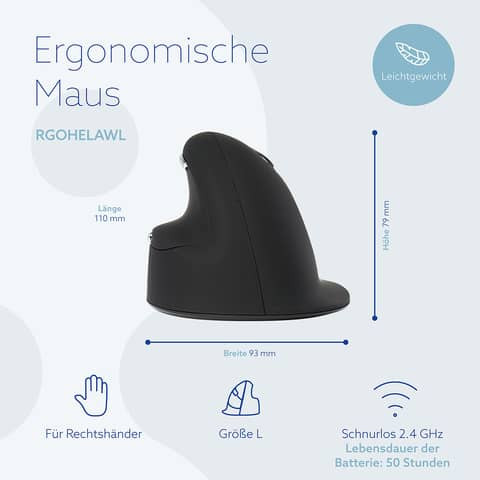 HE Mouse Ergonom. Maus 93x79x110mm sw R-GO TOOLS RGOHELAWL f. Rechtsh.