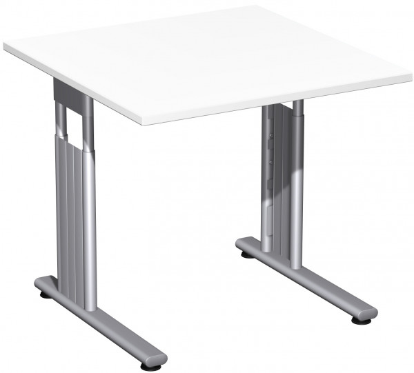 Schreibtisch höhenverstellbar, 800x800x680-820, Weiß/Silber