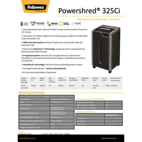 Aktenvernichter 325Ci 4x38mm FELLOWES 4632001 Partikel