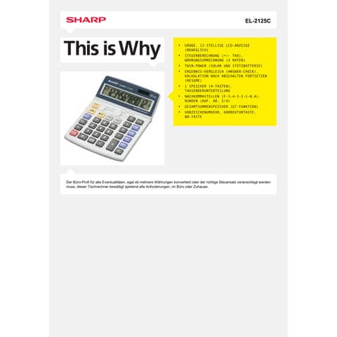 Tischrechner SHARP SH-EL2125C 12 Stellen