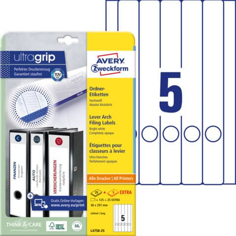 Ordneretikett 38x297mm weiß ZWECKFORM L4758-25 125ST