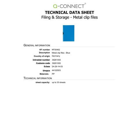 Klemmmappe A4 transparent blau Q-CONNECT KF00462 Metallclip
