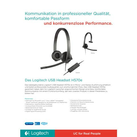 Headset H570e USB schwarz LOGITECH 981-000575