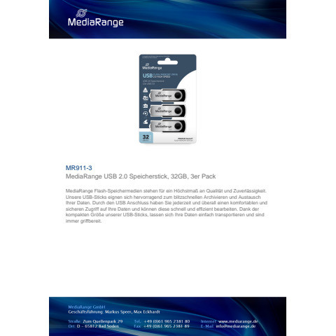 USB Stick 2ST 2.0 high Speed inkl. URA MEDIARANGE MR911-2 32GB