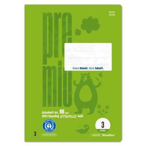 Heft LIN3 A4 32 Blatt 21 Doppellinien hg STAUFEN PREMIO 040784003 90g