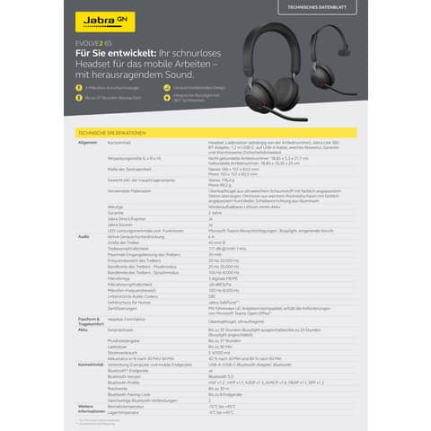 Headset Evolve2 65 MS Mono+Sta USB-A JABRA 26599-899-989 f.SmPho u. PC