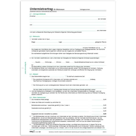 Untermietvertrag RNK 520 A4 4Seiten