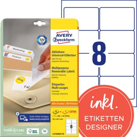 Etiketten 96x63,5mm abl. ZWECKFORM L4745REV-25 200ST