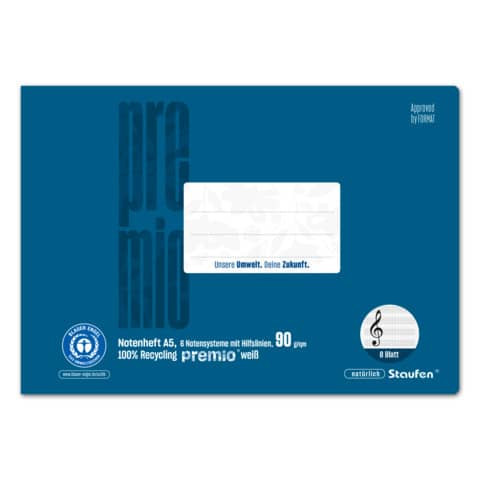 Notenheft LinNH A5q 8BL blau STAUFEN PREMIO 040791015 90g 6 Notensy