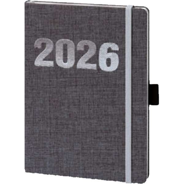 Buchkalender V-Book, A6, 1W/2S, Leinenoptik, grau BSB 02-0348