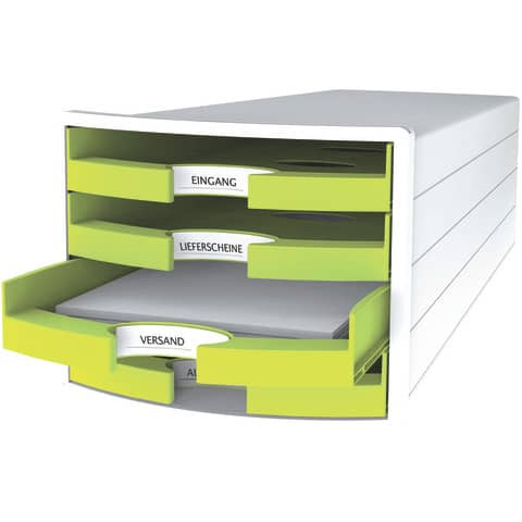Schubladenbox 4 Laden weiß/lemon HAN 1013-50 offen