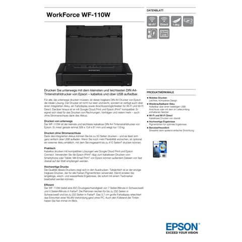 Epson WorkForce WF-110W Mobiler EPSON C11CH25401 DIN A4-Druck