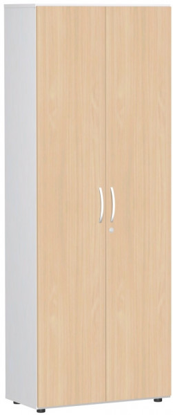 Garderobenschrank mit ausziehbarem Garderobenhalter, mit Standfüßen, inkl. Türdämpfer, abschließbar, 800x420x2160, Buche/Weiß
