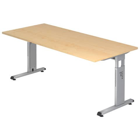 Schreibtisch C-Fuß - 180 x 65-85 x 80 cm, höhenverstellbar, Ahorn/Silber, mit Montageservice