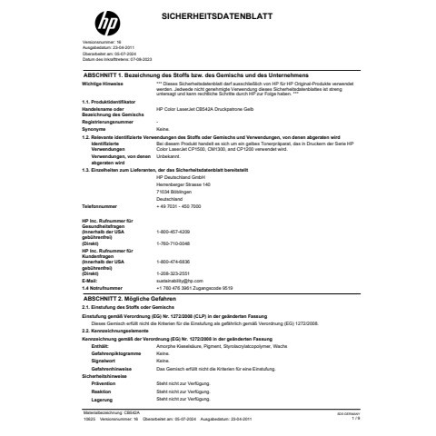 Lasertoner Nr. 125A yellow HP CB542A